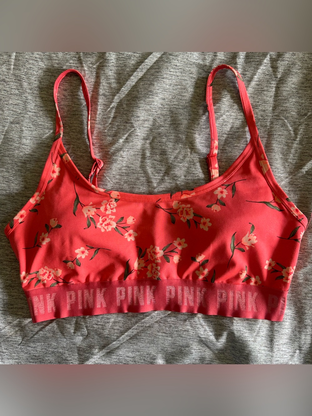 PINK Victoria's Secret Coral Pink Floral Sports Bra/Bikini Top size medium